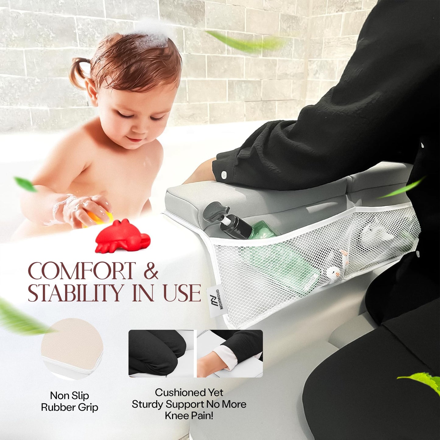 Mohmoud Baby Bath Kneeler and Elbow Rest Pad Set | Extra Thick Padding, Non-Slip, Machine Washable, Odorless - Includes Baby Bath Accessories in a Gift Ready Tote Bag - Baby & Toddler Bath Essentials