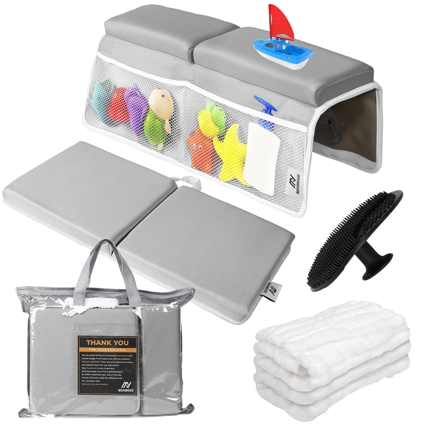 Mohmoud Baby Bath Kneeler and Elbow Rest Pad Set | Extra Thick Padding, Non-Slip, Machine Washable, Odorless - Includes Baby Bath Accessories in a Gift Ready Tote Bag - Baby & Toddler Bath Essentials