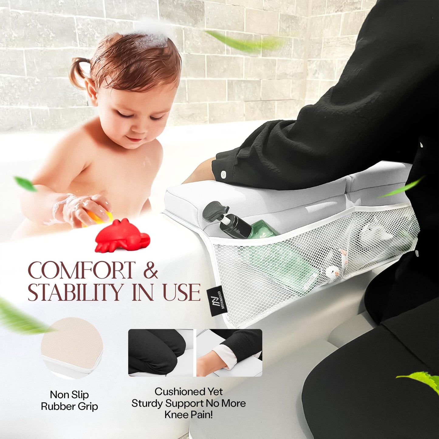 Mohmoud Baby Bath Kneeler and Elbow Rest Pad Set | Extra Thick Padding, Non-Slip, Machine Washable, Odorless - Includes Baby Bath Accessories in a Gift Ready Tote Bag - Baby & Toddler Bath Essentials